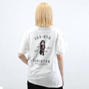 猫忍者Tシャツ/バックプリント ホワイト 男女兼用【XLサイズ】