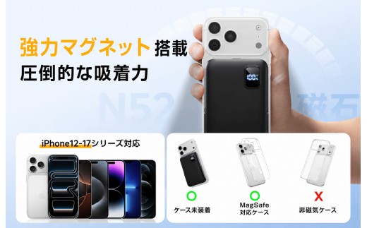 モバイルバッテリー 半固体電池 モバイルバッテリー magsafe対応 もばいるばってりー 軽量 小型 大容量 コンパクト | 半固体電池 発火しない 安全 長寿命 2000回サイクル 10000mAh 急速充電 LCD残量表示 3台同時充電 タイプC入出力兼用 マグセーフ充電 ワイヤレス充電 機内持ち込み可 旅行 出張 災害対応 タイプCケーブル付 Power Bank