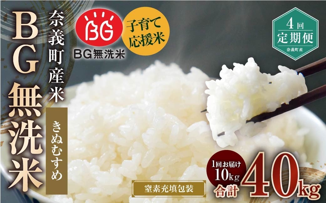 
            【4回定期便】 子育て応援米 【令和７年産】 奈義町産米 BG無洗米 きぬむすめ10kg 【窒素充填包装】 【お申込み完了月の翌月から順次発送】  米 お米 白米 ご飯 単一精米 無洗米 国産 定期便 岡山県 奈義町
          