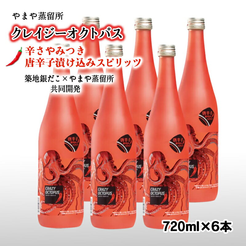 【ふるさと納税】「築地銀だこコラボ」「CRAZY OCTOPUS(クレイジーオクトパス)」ソースと合うピリ辛焼酎（720ml×6本）芋焼酎 宮崎＜5-5＞