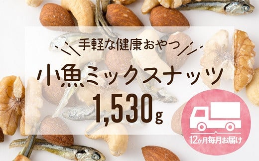 JD015.【全12回定期便】小魚入り！無塩・素焼きのミックスナッツ1,530g×12ヶ月