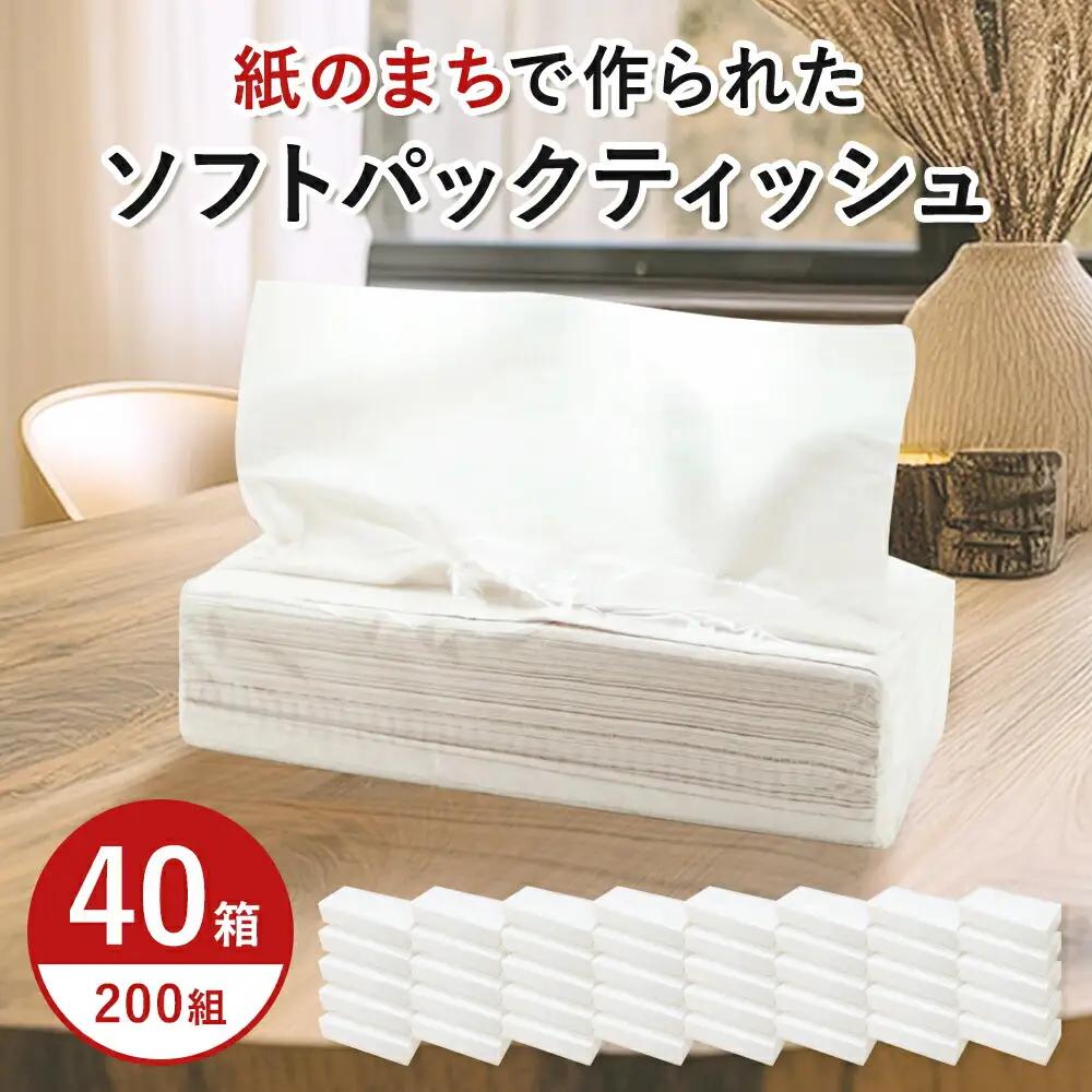 ティッシュペーパー ティッシュ ソフトパック イットコ 400枚 200組 40パック 再生紙 ティシュー エコ シンプル  ダブル 日用品 消耗品 備蓄 防災 送料無料 愛媛県 四国中央市