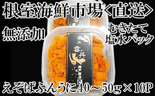 
D-14040 無添加むきたてエゾバフンウニ(赤系)塩水パック40～50g×10P
