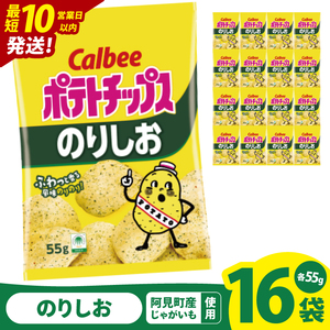 【10営業日以内に出荷】カルビー ポテトチップスのりしお（55g） 16個 ｜Calbee お菓子 菓子 おやつ おかし ぽてち ポテチ スナック おつまみ ジャガイモ じゃがいも（93-07）