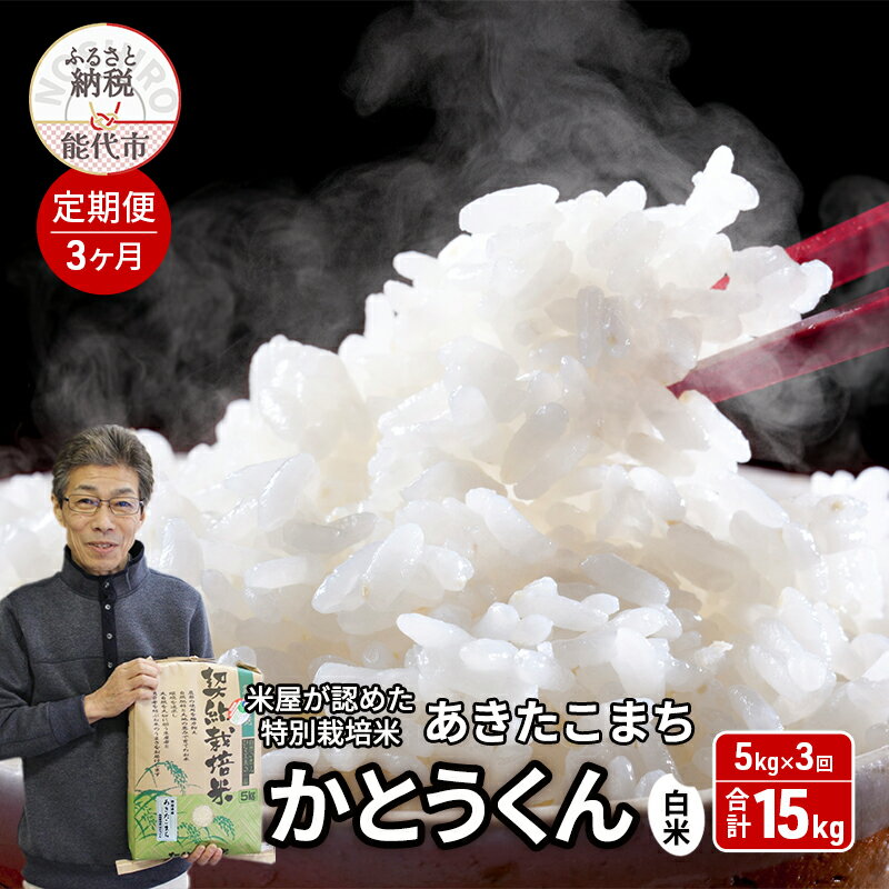 【ふるさと納税】《定期便3ヶ月》 白米 特別栽培米 秋田県産 あきたこまち 米屋が認めたお米 「かとうくん」5kg×3回 合計15kg　お届け：2025年12月中旬頃より順次出荷予定