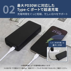 Owltech 20000mAh 最大PD30W対応 USB Type-C入出力／USB Type-A出力 モバイルバッテリー OWL-LPB20016-WH