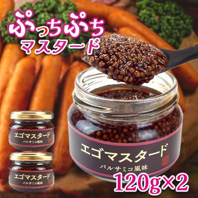 ふるさと納税 岩手県 プチプチ食感　粒マスタード2個(バルサミコ風味120g×2個)エゴマ入り(無添加)肉料理にピッタリ!