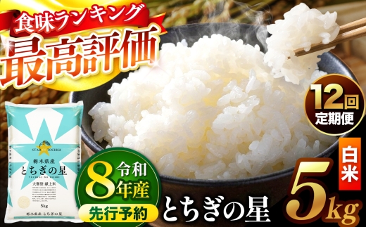 【先行予約】【定期便12回】 ＼白米／ 栃木県産とちぎの星 5kg | 真岡市産 とちぎの星 銘柄 お米 米 おにぎり おむすび  ふるさと納税 栃木県 真岡市 送料無料