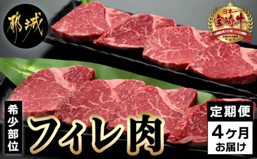 
宮崎牛 希少部位フィレ肉の定期便（4ヶ月）_T166（4）-8401_(都城市) 牛肉 都城産宮崎牛 (A4ランク) フィレ肉 (150g×8) ヒレ肉 ヘレ肉 希少部位 国産黒毛和牛 4等級 ブランド牛 株式会社一真
