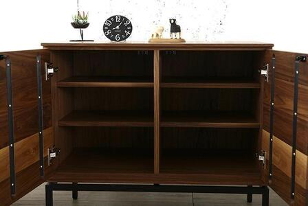 大川家具 ブローディ 80cm リビングボード アイアン脚 天然木ウォールナット アイアン脚