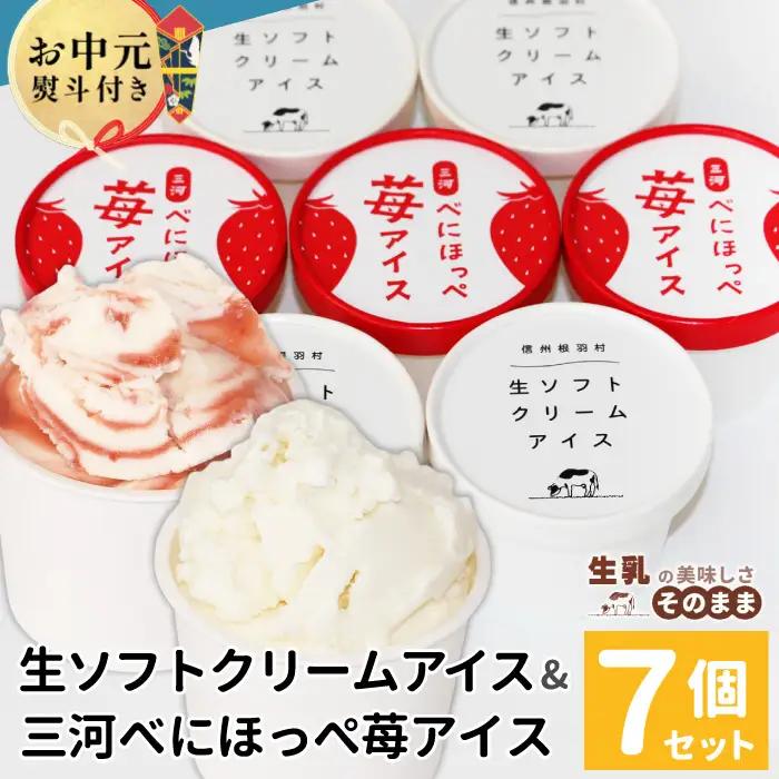 お中元 熨斗対応✿生ソフトクリームアイス＆紅ほっぺいちごアイス 7個  贈り物 生ソフト 紅ほっぺいちご 苺 アイス アイスクリーム プレゼント お中元  根羽村 ネバーランド 6000円