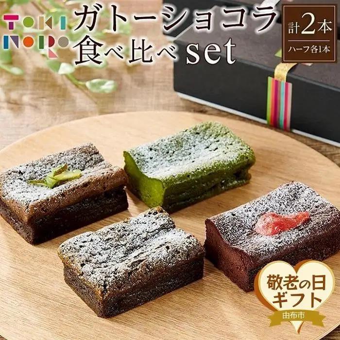 【敬老の日】ガトーショコラ 食べ比べ セット（チョコ＋ほうじ茶ハーフ／抹茶＋和紅茶ハーフ）【由布院ときの色】