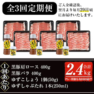 ＜定期便・全3回(連続)＞ 鹿児島 黒豚 しゃぶしゃぶ セット（計2.4kg/計800g×3回） 【ナンチク】 T31