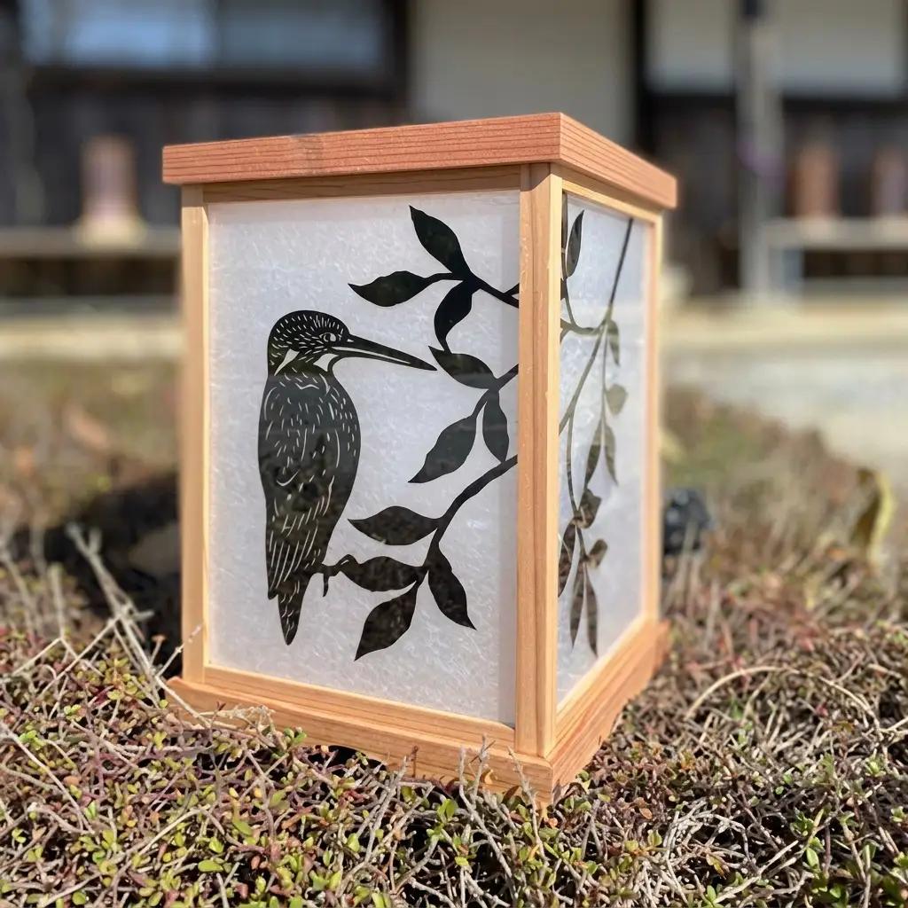 【笹木木工×早川鉄兵】切り絵のあんどん（カワセミ） インテリア 工芸品 行燈 電源コード付き 