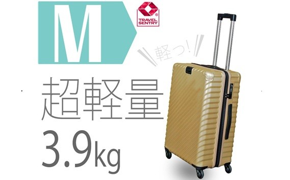 
                  TOMAXライトキャリー中型ゴールド 3.9kg ／ 中型キャリー 旅行スーツケース 4輪キャスター TSAロック 大容量収納 家族旅行向け トラベルグッズ ポケット付き 出張旅行兼用 軽量ボディ ロングステイ向け ホテル宿泊旅行用 キャスターバッグ 便利トランク 厚木市 No.646
                