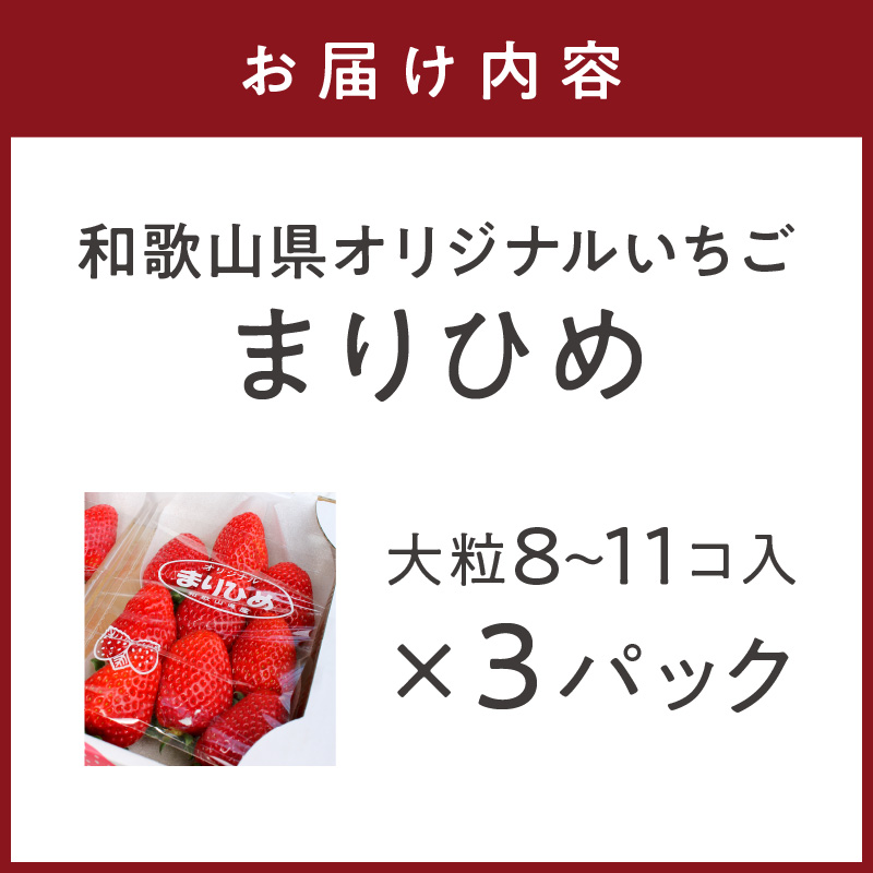 【0203-3】和歌山県オリジナルいちご「まりひめ」《先行予約》2027年2月下旬頃より順次発送予定【配送不可地域：北海道・青森・秋田・岩手・沖縄】