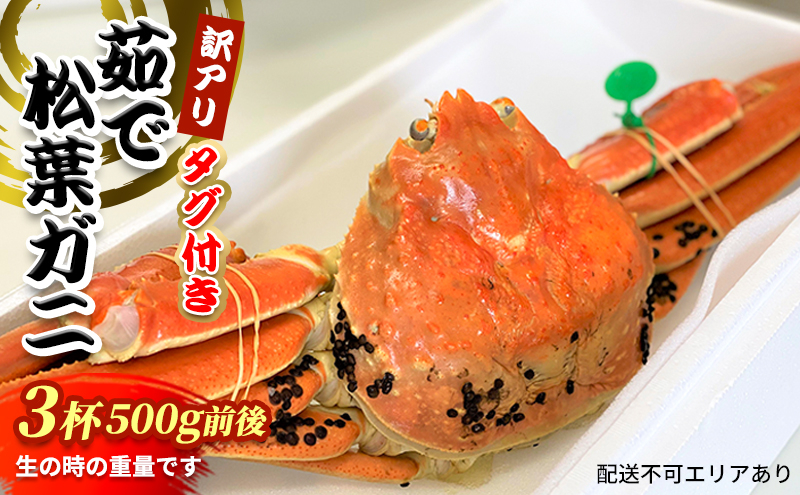 
                  松葉ガニ　茹で　タグ付き　訳アリ　500g前後　3杯《2024年11月中旬〜12月中旬、もしくは、2025年1月中旬以降以降順次発送》   [№5716-0550]
                