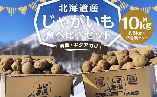 北海道産 じゃがいも 男爵 キタアカリ 食べ比べセット M～2Lサイズ混載 各約5kg 合計約10kg 2箱 山田農場 ジャガイモ 芋 いも イモ 食べ比べ 食べくらべ セット 国産 【2025年9月下旬-2026年3月上旬迄発送予定】