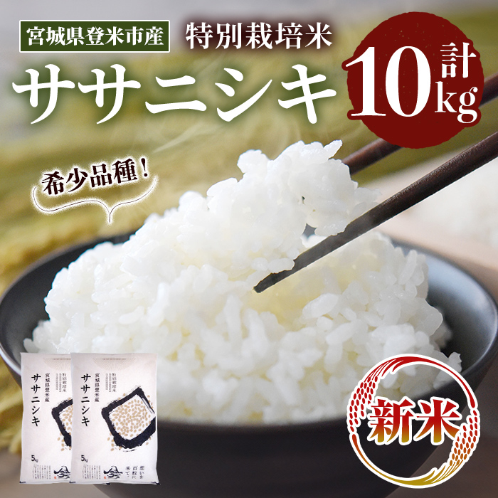 ≪令和7年産 新米≫ 特別栽培米 ササニシキ 10kg (5kg×2袋)  登米市産 お米 おこめ 米 コメ ささにしき 白米 ご飯 ごはん おにぎり お弁当 【登米ライスサービス株式会社】tm157