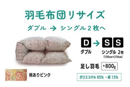  【 柄あり ピンク 】ダブル1枚→シングル2枚 リサイズ / ポリエステル混綿  |  寝具 布団 （株）livearth