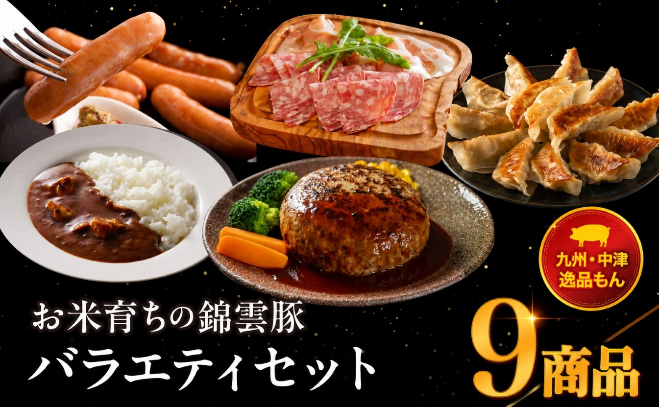 
            お米育ちの錦雲豚バラエティギフト ハム類・餃子・ハンバーグ・カレー セット | ブランド豚 惣菜 九州産 大分県産 国産 冷凍 送料無料
          