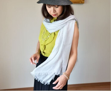 やわらかストール 「オリジナル大判」 白銀色 ／ 笹田織物 ファッション オシャレ 奈良県 田原本町