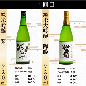 定期便 日本酒 松の司 6本 ( 2種類 × 3回 ) 720ml 「楽」「陶酔」「純米酒」「AZOLLA50」「純米吟醸」金賞 受賞酒造 (日本酒 地酒 日本酒 清酒 日本酒 ギフト 日本酒 お歳暮