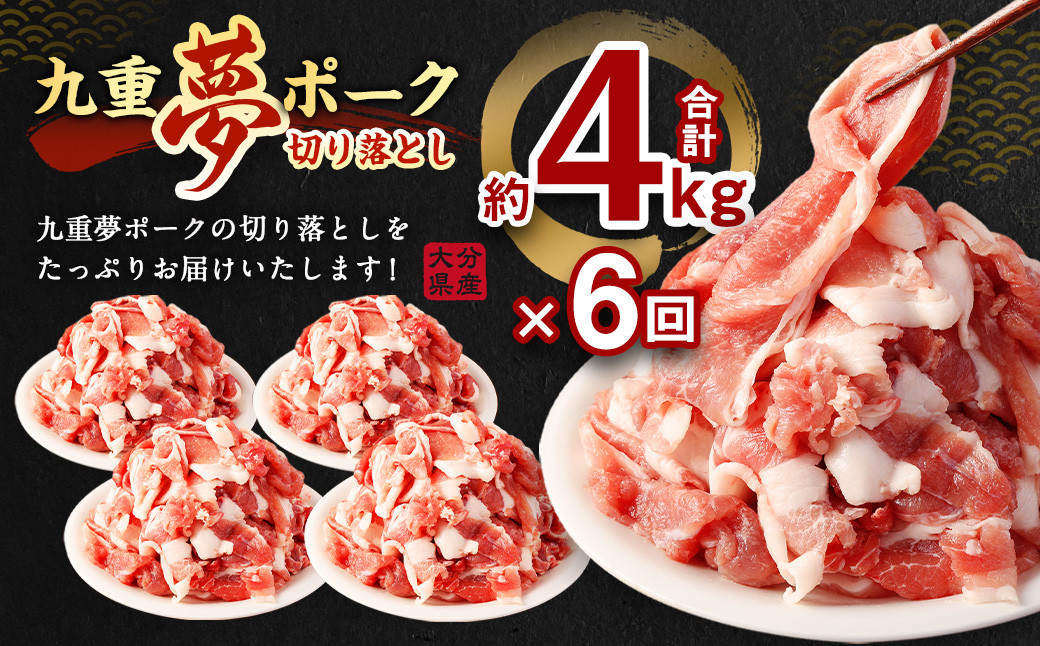 【6ヶ月定期便】 九重 夢ポーク (お米豚) 切り落とし 約 4kg (500g×8パック) × 6回 定期便 豚肉 大分県産