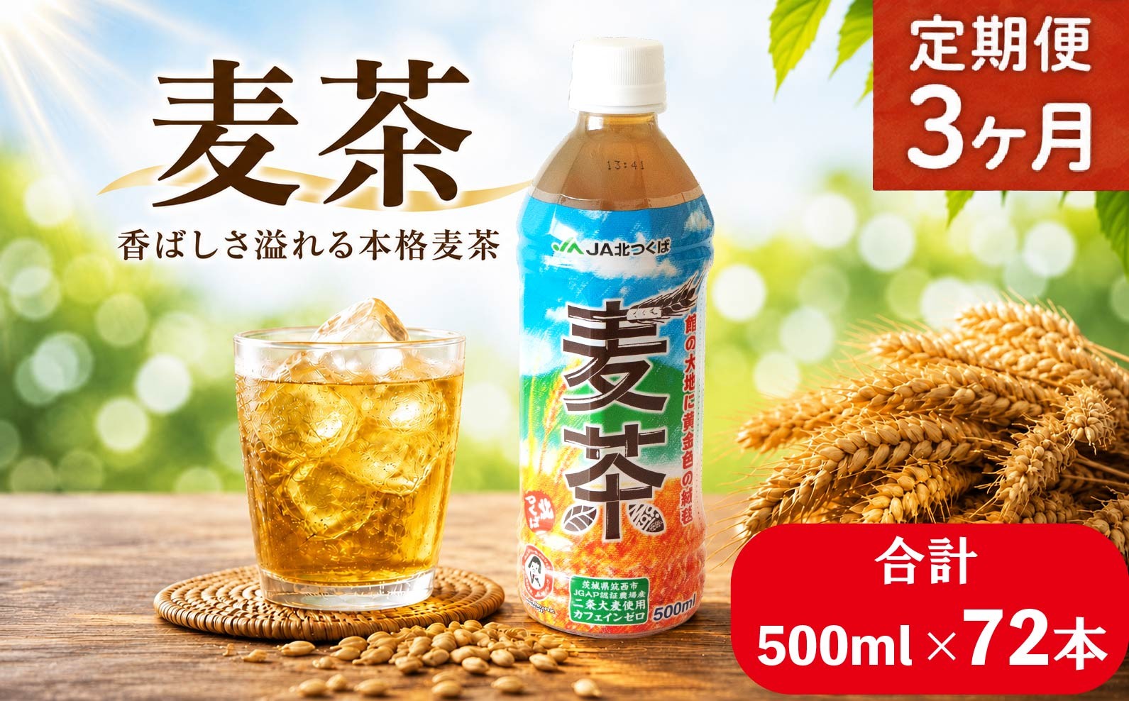 
                  【 3ヶ月 定期便 】  JA北つくば JGAP認証 麦茶 1箱 ( 500ml × 24本 ) JGAP JA お茶 茶 ペットボトル 麦 大麦 二条大麦 ノンカフェイン カフェインゼロ 
                