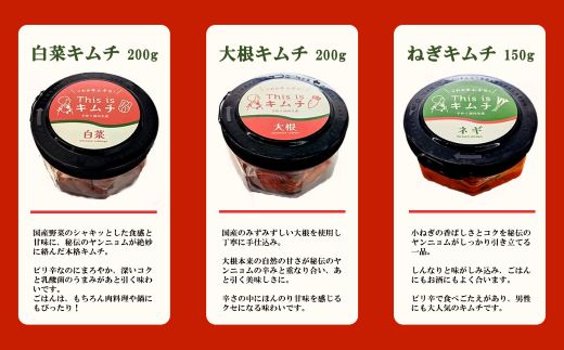 1J1【定期便3か月毎×４回コース】本格絶品キムチ3種セット（ねぎ・白菜・大根）