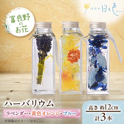 ふるさと納税 富良野市 【ギフト】富良野のお花 ハーバリウム 3本セット(ラベンダー、黄色オレンジ、ブルー)