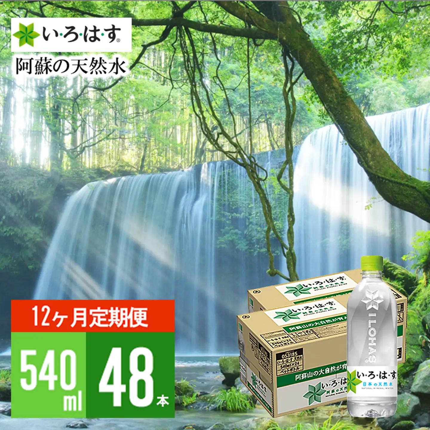 【学びやの里】12回 定期便 い・ろ・は・す 阿蘇の天然水 540ml 48本 2ケース 12ヶ月 計576本 いろはす ILOHAS コカ・コーラ ナチュラルミネラルウォーター 国内ミネラルウォーター 天然水 ミネラルウォーター 地下水 鉱水 九州 熊本 阿蘇 常温配送