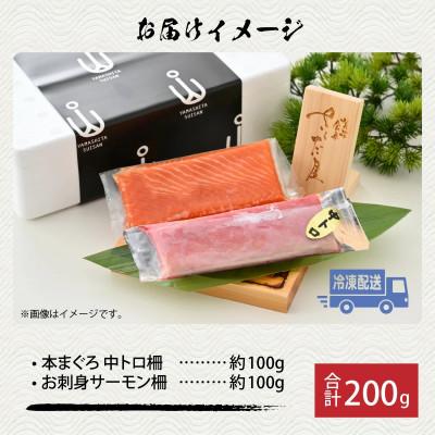 ふるさと納税 福井市 【市場直送】本まぐろ中とろ(柵)100gとお刺身サーモン(柵)100gセット |  | 02