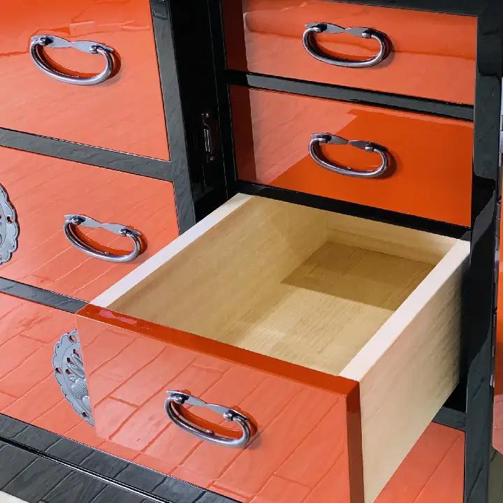 30朱塗チェスト 片開下一 朱と黒 《創業明治2年 田中家具 謹製》【田中家具】