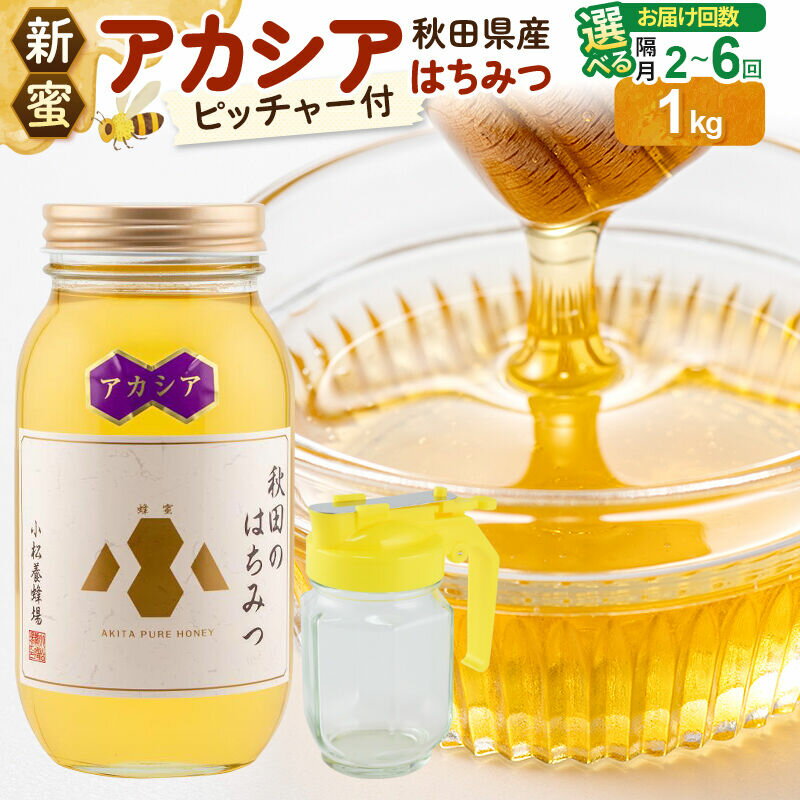 【ふるさと納税】《先行受付》【新蜜】小松養蜂場 はちみつ 秋田県産 100％アカシアはちみつ 1kg 空ピッチャー付【選べる お届け回数：隔月2回〜6回】 [はちみつ ハチミツ 蜂蜜 国産 秋田県産100％ 自家採蜜100％]