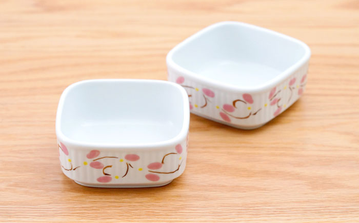 【波佐見焼】角パック 唐草 ピンク 2個セット【団陶器】 [PB214]