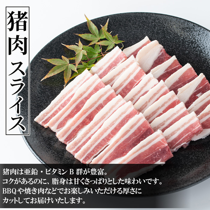 i892《毎月数量限定》鹿児島県出水市産 大幸鹿・猪 BBQ用スライス（250g×各2P 計4P・1kg）【大幸】