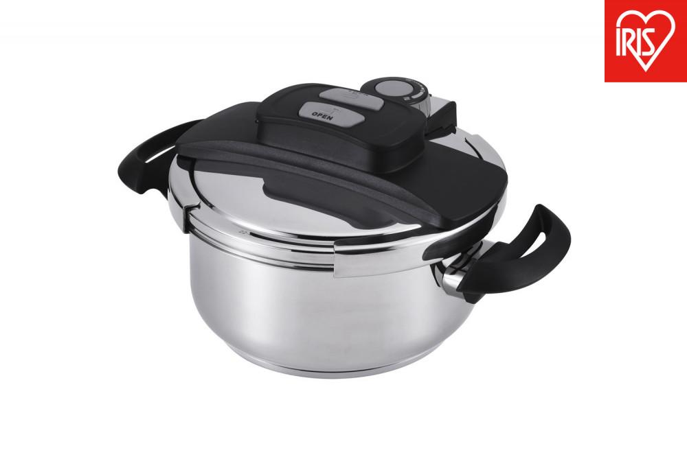 鍋 圧力鍋 両手圧力鍋 4L アイリスオーヤマ キッチン用品 IH ガス火 4点セットステンレス シルバー RAN-4L