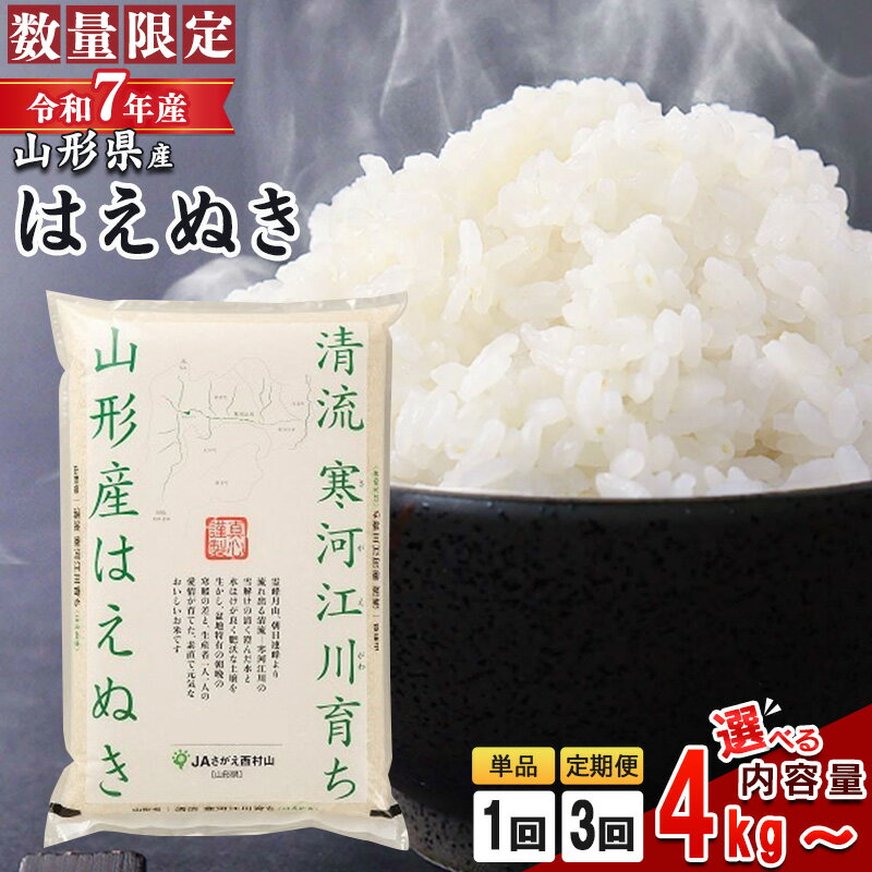 【ふるさと納税】寄附金額見直し！ 新規格登場 【1回から選べる】 令和7年産 はえぬき 4kg 〜 30kg 山形県産 2025年産 4キロ 5キロ 7キロ 10キロ 5kg 7kg 10kg 定期便 3回定期便 白米 お米 山形産 ブランド米 3回 3か月 発送時期 配送時期 送料無料