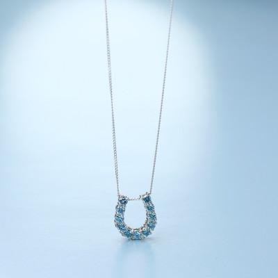 ふるさと納税 大津市 【プラチナ900 ラボブルーダイヤネックレス 0.363ct】50cm 馬蹄ばていペンダント Pt |  | 02