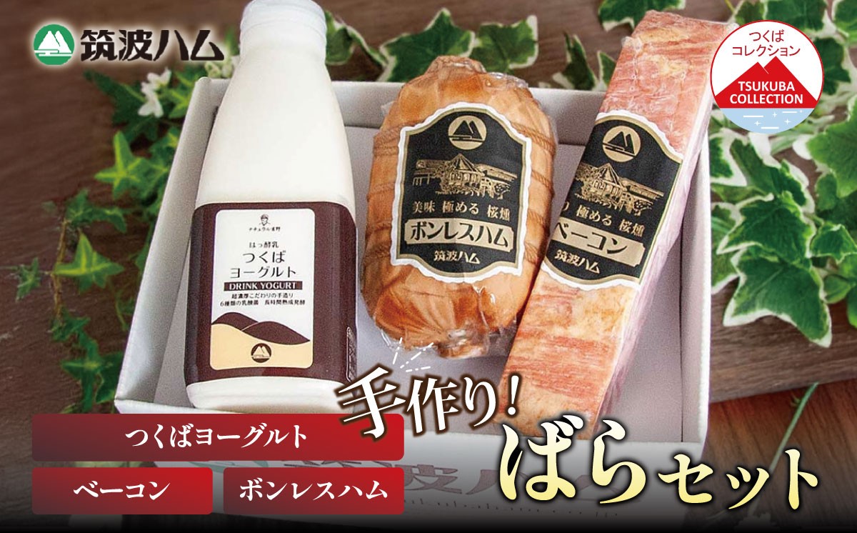 
                  ボンレスハム400g ベーコン230g つくばヨーグルト500ml  つくばコレクション ばらセット 筑波ハム │ 豚肉 豚 ぶた肉 ポーク ハム はむ ベーコン ボンレスハム ヨーグルト 詰め合わせ お中元 お歳暮 国産 茨城県 つくば市
                