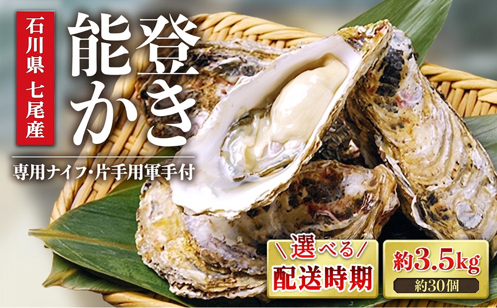
                  【能登半島地震復興支援】【発送時期が選べる】魚介類 牡蠣　/ 能登かき 殻付 牡蠣 約3.5kg（約30個）専用ナイフ・片手用軍手付 石川県 七尾市 能登 ※加熱用 ※2027年1月下旬～5月下旬頃に順次発送予定 ※離島への配送不可
                