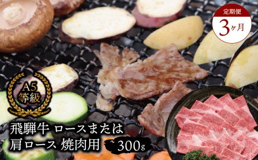 【３ヶ月定期便】 Ａ５等級　飛騨牛 ロース又は肩ロース　焼き肉用　約３００g