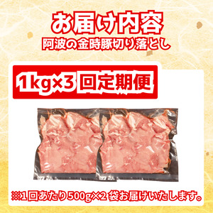 阿波の金時豚 切り落とし 定期便 3回 1kg 豚肉