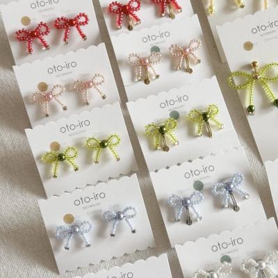 ふるさと納税 長岡京市 きゅっと結んだ小さなビーズリボンのイヤリング【mini ribbon/きらめきレッド】 |  | 03