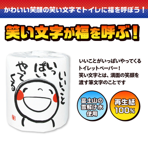 おもしろ トイレットペーパー 笑い文字 いいこといっぱいやってくる ダブル 100ロール 個包装 再生紙100％ 満面 笑顔 筆文字 リサイクル プリント 大容量 日用品 日用雑貨 消耗品 備蓄 防災