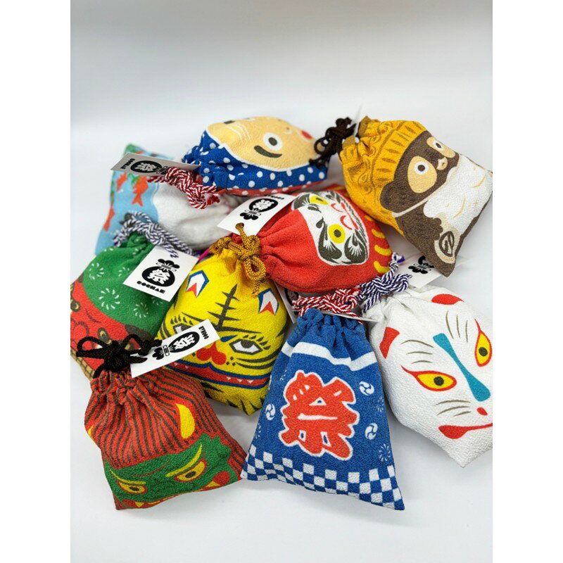 【ふるさと納税】丹後ちりめん 祭巾着 約17cm x 13cm ひょっとこおかめ だるま きつね ししまい とら おに はっぴ きんぎょ たぬき