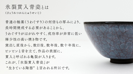 【 氷裂貫入青瓷 】 抹茶茶碗 （ 小野寺裕司 作 ）＼第7回 現代茶陶展入選作品／ 径13.5cm×高さ7.4cm