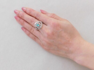 【一点もの】Pt900　パライバトルマリン（0.27ct）ダイヤモンドリング　K50　K06091-H