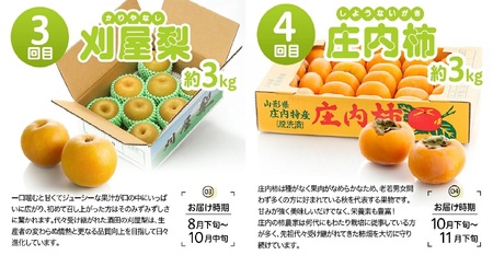 SG0059　【4回定期便】酒田のおいしい夏秋果物セット2025 (アンデスメロン、小玉すいか、刈屋梨、庄内柿)